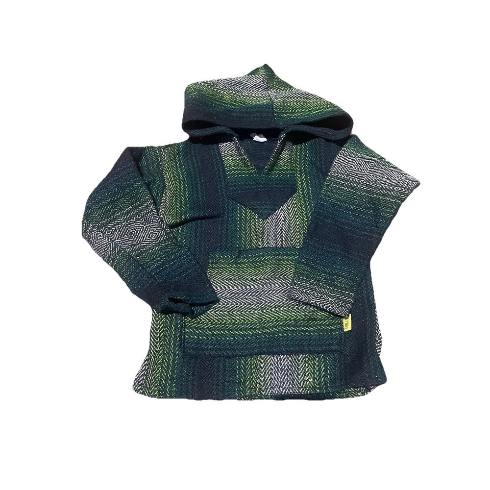MOLINA Mexican Baja Reggae Rasta Pancho Hoodie Hippie Pocket Toddler GREEN BLACK